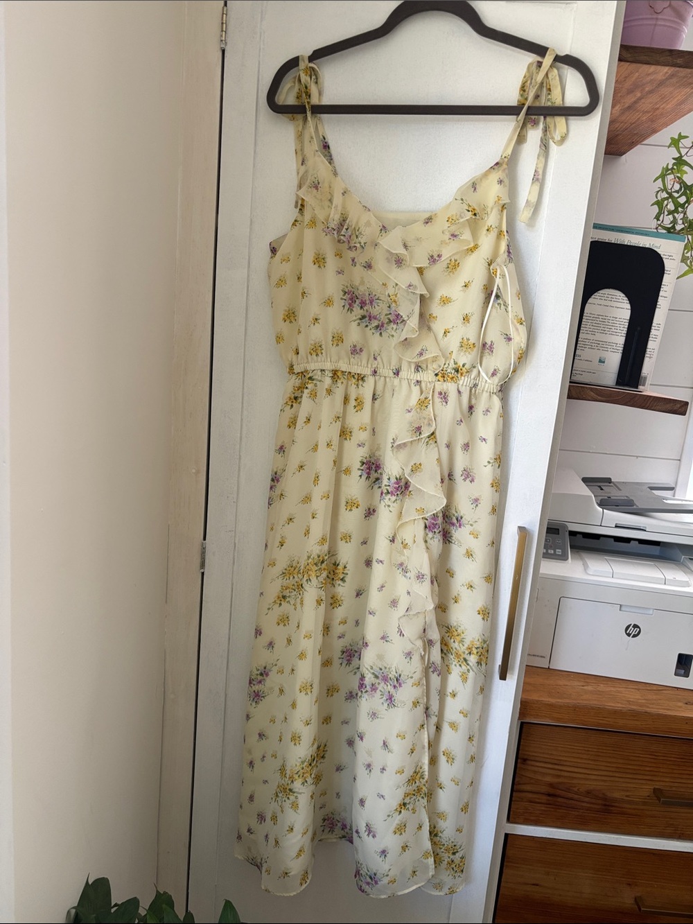 Steve Madden Cream Floral Tie-Shoulder Midi Dress